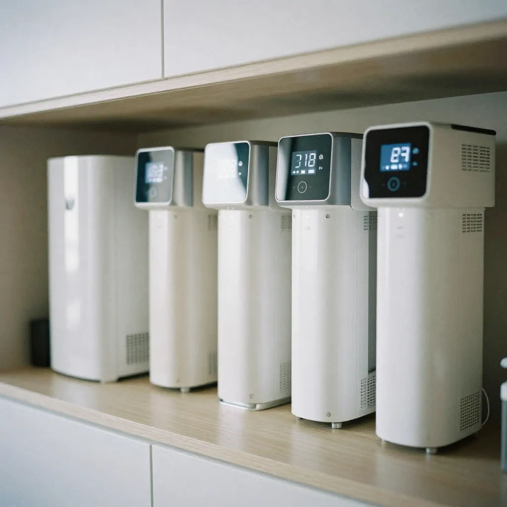 Various air purifier models displayed